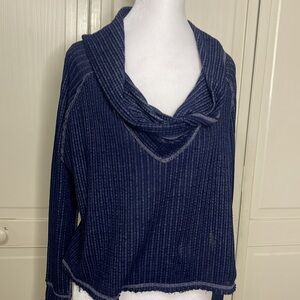 We The Free Wildcat Cowl Neck Thermal Pullover Sweater Women Sz XS Blue Relaxed